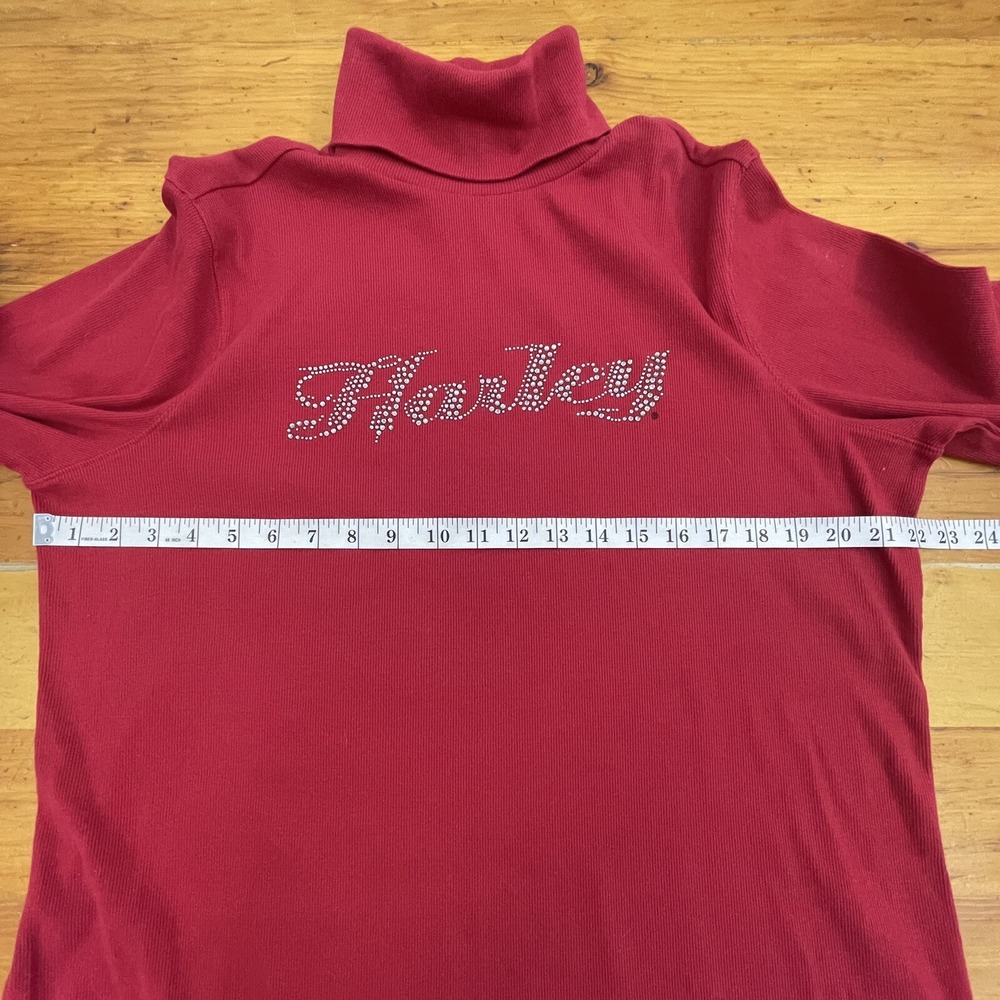 Harley Davidson Long Sleeve Turtleneck Red Womens 1X Bling Rhinestones - Picture 6 of 12